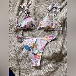 High waisted floral tie back bikini.